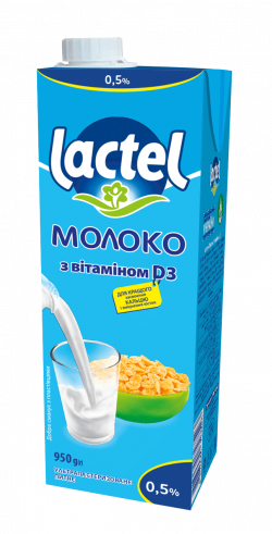 Молоко ультрапастеризоване Лактель з  вітаміном D3 нежирне