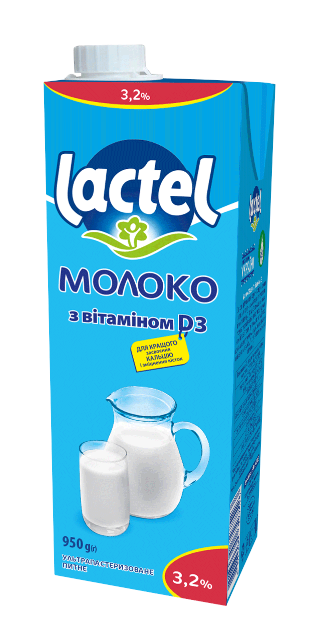 Ultra heat-treated milk Lactel with vitamin D3, 3,2%