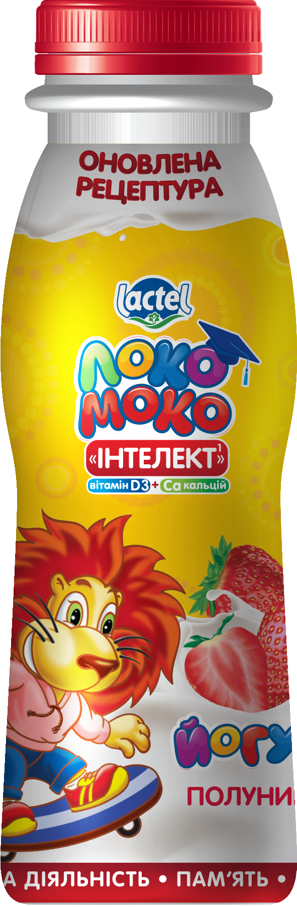 Drinkable yoghurt Strawberry, with complex Intellect, Calcium and Vit. D3 1,5% Loko Moko