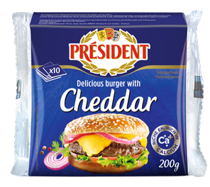 Processed cheese slices with Cheddar 40% Président