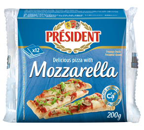 Processed cheese slices with Mozzarella for pizza 40% Président