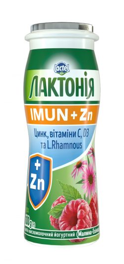 Напій кисломолочний йогуртний з цинком, віт. D3 та C, і пробіотиком L.Rhamnosus Малина-ехінацея 1,5% Лактонія Імун+