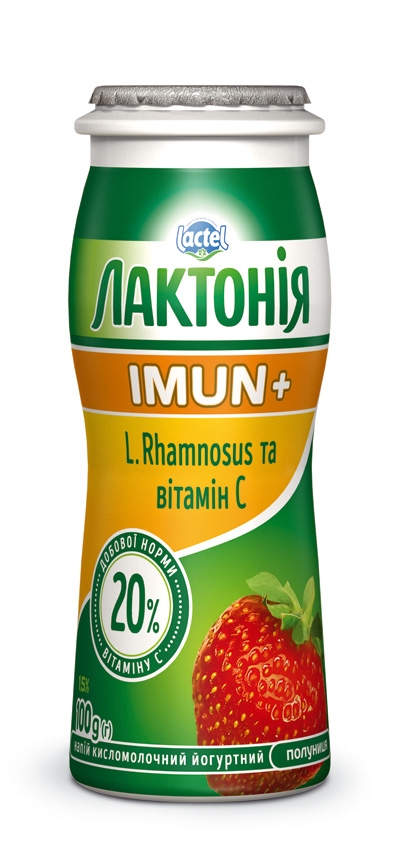 Напій кисломолочний йогуртний з пробіотиком L.Rhamnosus та віт. С Полуниця 1,5% Лактонія Імун+